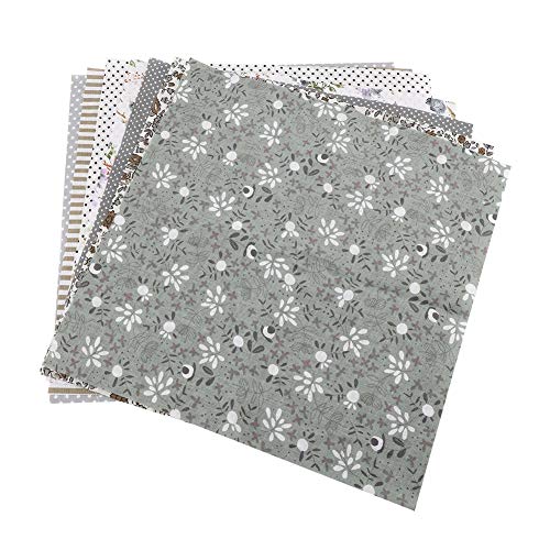 Baumwollstoff Sortierte Quadrate PreeT -Bettwäsche -Suite -Bündel zum Herstellen von Quiltnähen grau gelbrosa 7pcs 50 * 50 cm (Graue Serie) von YULEESIYIP