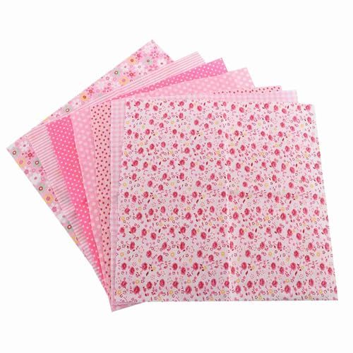 Baumwollstoff Sortierte Quadrate PreeT -Bettwäsche -Suite -Bündel zum Herstellen von Quiltnähen grau gelbrosa 7pcs 50 * 50 cm (Pink 2 Serie) von YULEESIYIP
