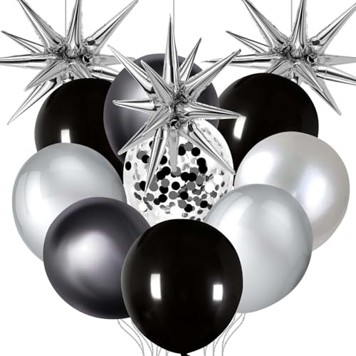 Luftballon Girlande Schwarz Silber, 73Pcs Schwarz Silber Luftballons Set mit Explosion Stern Folienballons Latex Ballon Konfetti Luftballons, Silber Schwarz Ballons für Geburtstag Hochzeit Baby Shower Luftballon Girlande Schwarz Silber, 73Pcs Schwarz Silber Luftballons Set mit Explosion Stern Folienballons Latex Ballon Konfetti Luftballons, Silber Schwarz Ballons für Geburtstag Hochzeit Baby Shower von YULONGWU