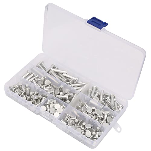Aluminium-Nieten, 190 Stück M5 Flachkopf-Vollaluminium-Nieten-Sortiment-Set, 6/8/10/12/16/20/25 Mm Aluminium-Nieten, 190 Stück M5 Flachkopf-Vollaluminium-Nieten-Sortiment-Set, 6/8/10/12/16/20/25 Mm von YUMILI