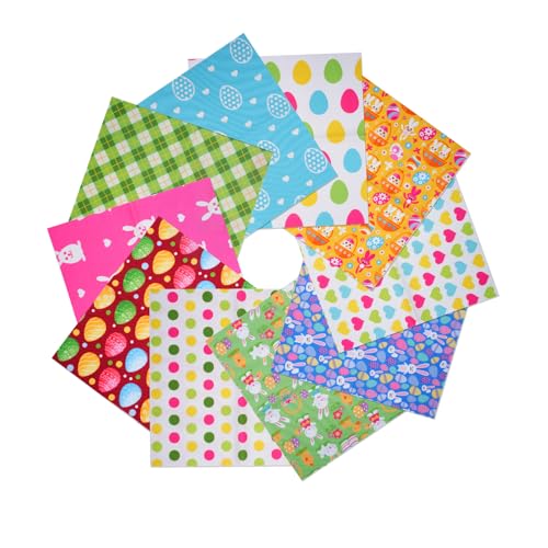 YUMILI 10 Stück niedlicher Osterstoff, 50 x 50 cm Nähstoff mit süßen Cartoon-Mustern, wasserdichter Quiltstoff weicher Bastelstoff für DIY, Ostertag, Handarbeit, Nähen, Dekoration, Zubehör (A) von YUMILI