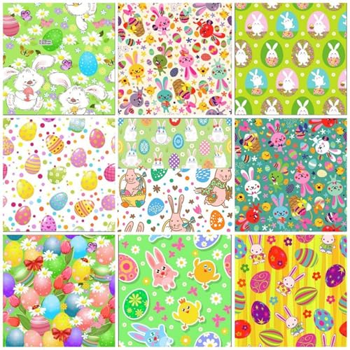 YUMILI 10 Stück niedlicher Osterstoff, 50 x 50 cm Nähstoff mit süßen Cartoon-Mustern, wasserdichter Quiltstoff weicher Bastelstoff für DIY, Ostertag, Handarbeit, Nähen, Dekoration, Zubehör (B) von YUMILI