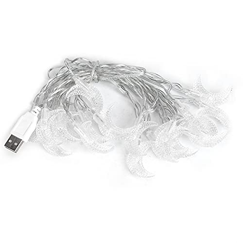 YUMILI LED-Lichterketten, 20 LED-Lichterketten mit Kunststoff-Mondanhänger für Weihnachtsfeiertags-Hofdekoration USB-Aufladung(Warmweiß) von YUMILI