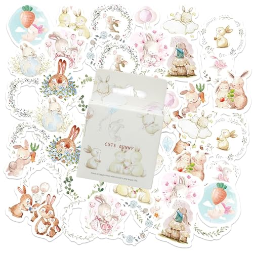 46 Stück Niedliche Kaninchen Aufkleber, Cartoon Tier Aufkleber für Kinder Skateboards Helme Erwachsene Laptop Scrapbooking Tagebuch Koffer Wasserflaschen Deko Geschenk, Tier Motive von YUMIPDD
