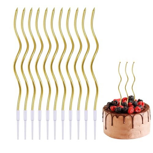 60 Stück Geburtstagskerzen Kuchen, 10x6er Gold Kerzen Geburtstag Set, Dekorative Spiral Kuchenkerzen für Kinder & Erwachsene, Geburtstagstorte Hochzeitsparty Abschlussfeier Deko (15cm Lang) von YUMIPDD