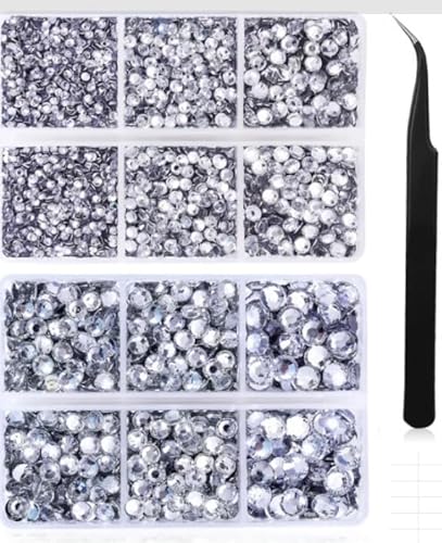 YUMIPDD Strasssteine Hotfix, 6500 Stück Strasssteine zum Aufbügeln für Stoffe ab gemischt 6 Größen mit Bleistift-Set und Pinzette, SS6-SS30, Kristall AB von YUMIPDD
