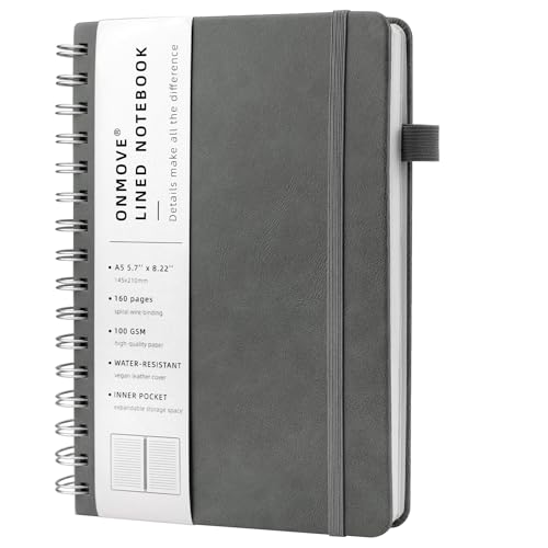 YUNAI Notizbuch A5 Spiralbindung, Notizblock Liniert 160 Seiten, PU Leder Hardcover Journal Buch, 100gsm Tintenfestes Papier, Elastisch Gebändert, Innentasche für Schule Arbeit Zeichnen, Grau YUNAI Notizbuch A5 Spiralbindung, Notizblock Liniert 160 Seiten, PU Leder Hardcover Journal Buch, 100gsm Tintenfestes Papier, Elastisch Gebändert, Innentasche für Schule Arbeit Zeichnen, Grau von YUNAI