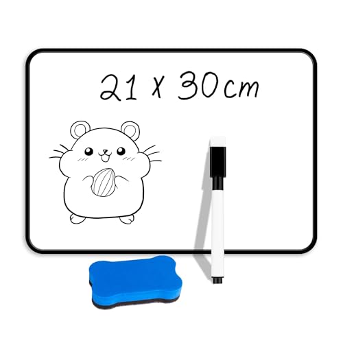 YUNAI Whiteboard Magnetwand, kleine doppelseitige Whiteboard Trocken abwischbare, A4-Format Magnettafel Magnetwand, mit trocken abwischbaren Stiften, Radiergummi, 21 x 30 cm von YUNAI
