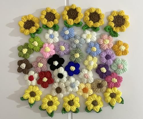 40 Stück Blumen zum Aufnähen, Häkel-Puff, Blumen, Sonnenblume, gestrickte Blumen für Bastelzubehör, Kleidung, Stirnband, Hüte, Geschenkpaket, Karte, Blumengirlande 40 Stück Blumen zum Aufnähen, Häkel-Puff, Blumen, Sonnenblume, gestrickte Blumen für Bastelzubehör, Kleidung, Stirnband, Hüte, Geschenkpaket, Karte, Blumengirlande von YUNBIAOSEN