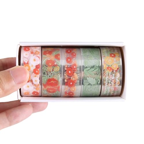 Dekoratives Klebeband mit Blumenmuster, 15 mm x 2 m, für Scrapbooking, Fotoalbum, Tagebuch, Notizbuch, wasserabweisend, ästhetisches PET-Klebeband, entfernbarer PET-Kleber für Planer, 5 Rollen Dekoratives Klebeband mit Blumenmuster, 15 mm x 2 m, für Scrapbooking, Fotoalbum, Tagebuch, Notizbuch, wasserabweisend, ästhetisches PET-Klebeband, entfernbarer PET-Kleber für Planer, 5 Rollen von YUNGLOO