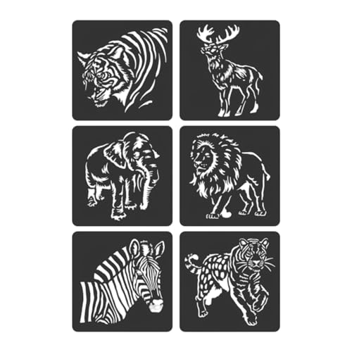 Schablonen mit Zoos-Motiv, ausgehöhlt, Malschablonen, Tagebuch-Schablonen zum Malen auf Sammelalbum, Tier-Serie, ausgehöhltes Tagebuch, 6 Stück von YUNGLOO