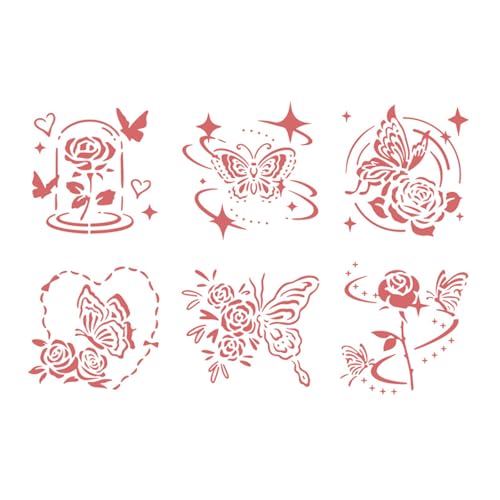 Schmetterlings-Schablonen, ausgehöhlt, Malschablonen, Tagebuch-Schablonen, Wald, Garten, Schablone zum Malen auf Sammelalbum, Schmetterling, Zeichnen, Tagebuch, Blumen, 6 Stück von YUNGLOO