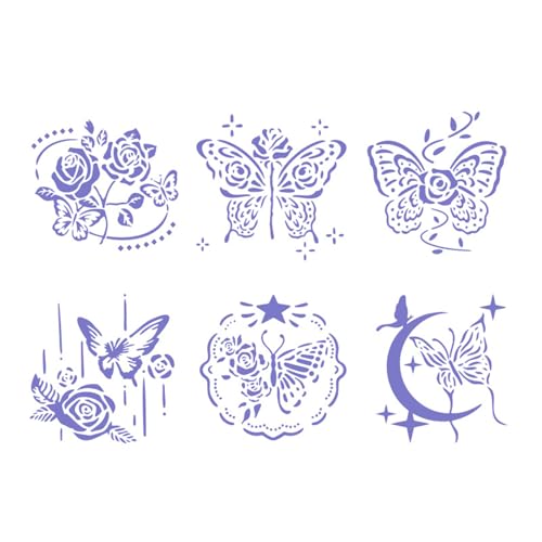 Schmetterlings-Schablonen, ausgehöhlt, Malschablonen, Tagebuch-Schablonen, Wald, Garten, Schablone zum Malen auf Sammelalbum, Schmetterling, Zeichnen, Tagebuch, Blumen, 6 Stück von YUNGLOO