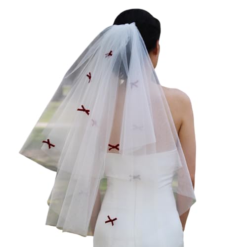 YUNGLOO Brautschleier, Schleife, für Festzug, Abschlussball, Kopfbedeckung, elegante Mantilla-Mädchen-Kopfbedeckung, Foto-Requisiten, doppellagiger Schleier, eleganter zweilagiger Hochzeitskopfschmuck YUNGLOO Brautschleier, Schleife, für Festzug, Abschlussball, Kopfbedeckung, elegante Mantilla-Mädchen-Kopfbedeckung, Foto-Requisiten, doppellagiger Schleier, eleganter zweilagiger Hochzeitskopfschmuck von YUNGLOO