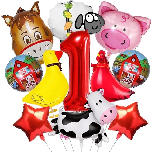 Bauernhof Tiere Folienballon, 11 Stück Farm Luftballons Kindergeburtstag, Helium Ballons Geburtstag Deko Niedlich Tier Folienballons für Bauernhof Themenparty Dekorationen (1 Jahre) von YUNHENTONG