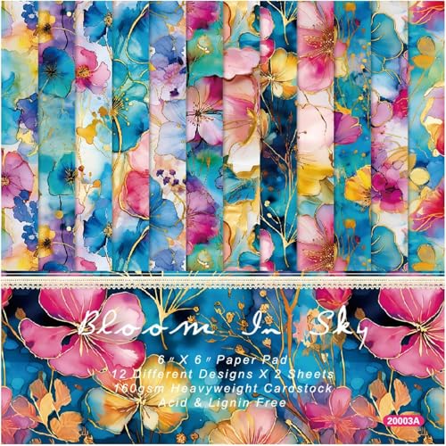 Scrapbooking Papier 24 Blatt,12 Muster,15.2 x 15.2 cm,Blumenmuster Decoupage Designerpapier Dekopapier Bastelpapier Blumen Muster Itd Collection Stamperia Paper Vintage Decopatch für Möbel von YUNHENTONG