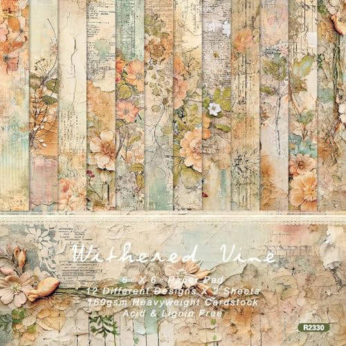 Scrapbooking Papier 24 Blatt,12 Muster,15.2 x 15.2 cm,Blumenmuster Decoupage Designerpapier Dekopapier Bastelpapier Blumen Muster Itd Collection Stamperia Paper Vintage Decopatch für Möbel von YUNHENTONG