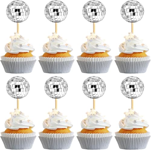 Mini Discokugel Deko 24 Stück Disco Tortendeko Kugeln Cupcake Deko Muffin Tortendeko Geburtstag Cake Topper Geburtstagskuchen Deko Geburtstagstorte Deko für 70er/80er/90er Disco-Themenpartys von YUNHENTONG
