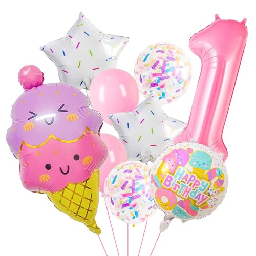 Eiscreme Folienballon Geburtstag Mädchen, 9 Stück Eiscreme Luftballons Pastellfarben Party Luftballons Mädchen Eiscreme Helium Ballons Geburtstag für Kinder Party Dekorationen (1) von YUNHENTONG