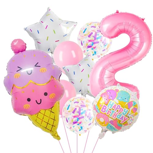 Eiscreme Folienballon Geburtstag Mädchen, 9 Stück Eiscreme Luftballons Pastellfarben Party Luftballons Mädchen Eiscreme Helium Ballons Geburtstag für Kinder Party Dekorationen (2) von YUNHENTONG