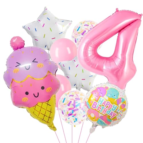 Eiscreme Folienballon Geburtstag Mädchen, 9 Stück Eiscreme Luftballons Pastellfarben Party Luftballons Mädchen Eiscreme Helium Ballons Geburtstag für Kinder Party Dekorationen (4) von YUNHENTONG