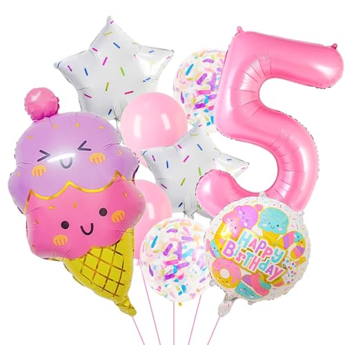 Eiscreme Folienballon Geburtstag Mädchen, 9 Stück Eiscreme Luftballons Pastellfarben Party Luftballons Mädchen Eiscreme Helium Ballons Geburtstag für Kinder Party Dekorationen (5) von YUNHENTONG