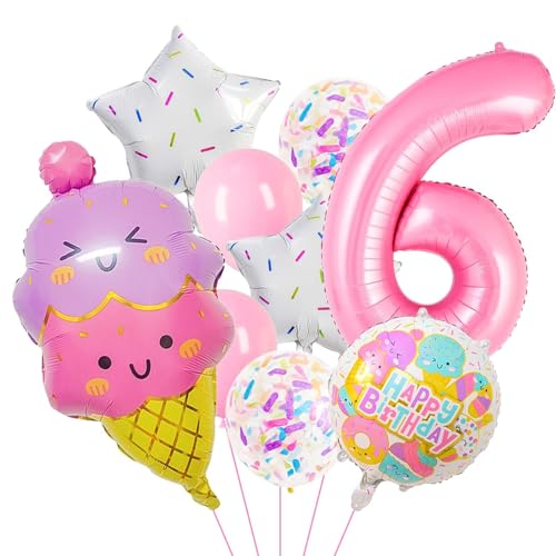 Eiscreme Folienballon Geburtstag Mädchen, 9 Stück Eiscreme Luftballons Pastellfarben Party Luftballons Mädchen Eiscreme Helium Ballons Geburtstag für Kinder Party Dekorationen (6) von YUNHENTONG