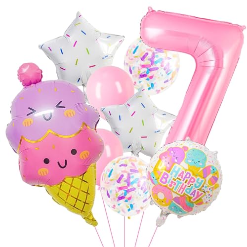 Eiscreme Folienballon Geburtstag Mädchen, 9 Stück Eiscreme Luftballons Pastellfarben Party Luftballons Mädchen Eiscreme Helium Ballons Geburtstag für Kinder Party Dekorationen (7) von YUNHENTONG