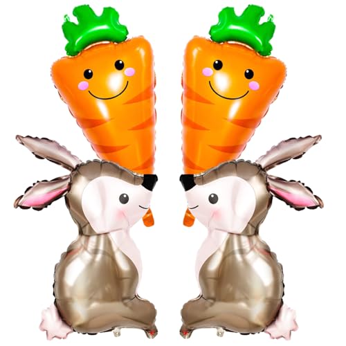 YUNHENTONG Folienballon Ostern, 4 Stück Niedlich Hase Karotte Luftballons, Osterballons Groß Interessant Oster Folienballons für Ostern Frohe Partydekorations Zubehör von YUNHENTONG