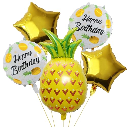Hawaii Ananas Folienballons, 5 Stück Sommer Luftballons, Hawaii Deko Ballons Summer Ananas Folienballon für Sommer Geburtstags Pool Strand Party Dekorationen von YUNHENTONG