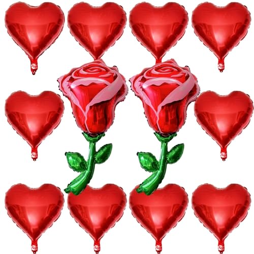 Herzluftballons, 10 PCS Herzform Folienluftballon, Heliumballon in Rosenform, Luftballons Hochzeit Helium Set, Heiratsantrag Deko, Romantische Deko, für Valentinstag, Hochzeit, Beichtdekoration (C) von YUNHENTONG