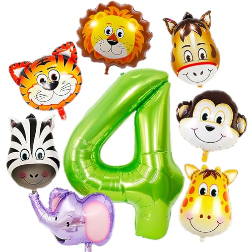 Luftballons Tiere 8 Stück Folienballon Tiere Ballon Safari Ballons Waldtiere Dschungel 4 Jahre Geburtstag Deko von YUNHENTONG