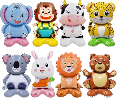 Folienballon Tiere 8 Stück 3D Stehender Luftballon Tiere Helium Ballons Folienballons Tier Waldtiere Deko für Kinder Geburtstagsdeko, Safari Thema Party von YUNHENTONG