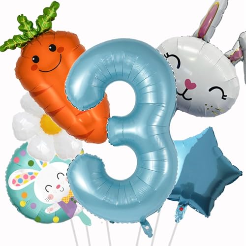 Ostern Luftballons 6 Stück Hase Osterballons 3. Geburtstag Folienballon Karotte Blume Stern Folienballon für Easter Party, Geburtstags Party, Taufe Dekoration Ostern Luftballons 6 Stück Hase Osterballons 3. Geburtstag Folienballon Karotte Blume Stern Folienballon für Easter Party, Geburtstags Party, Taufe Dekoration von YUNHENTONG