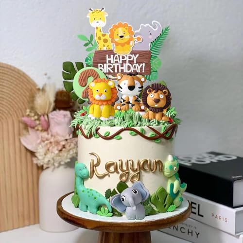Tortendeko Waldtiere Tortendeko Wald Tortendeko Dschungel Tortendeko Tiere Safari Tortendeko Kindergeburtstag Kuchendeko Happy Birthday Cake Topper Deko Torte Blätter von YUNHENTONG
