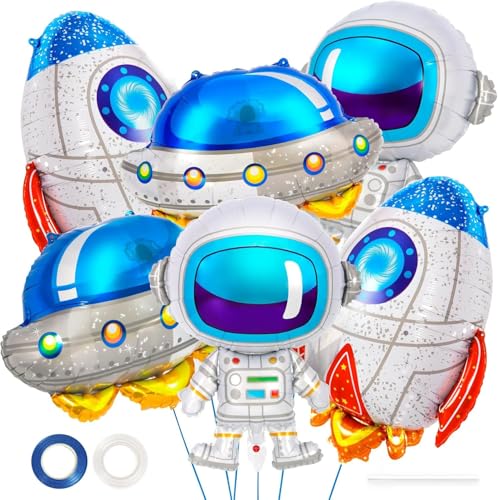 Weltraum Luftballons Weltraum Party Deko, Astronaut, Raumschiff, Rakete Folienballon für Kinder Themen Party Geburtstagsdeko (A-6 Stück) von YUNHENTONG