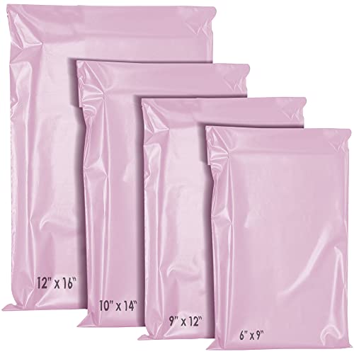 YUNJU 60 gemischte Versandtaschen aus Kunststoff, selbstverschließend, für Kleidung, Post, Verpackung, Versandtaschen, gehärtet, sichere mittelgroße Versandtaschen, verschiedene Größen, Pink von YUNJU