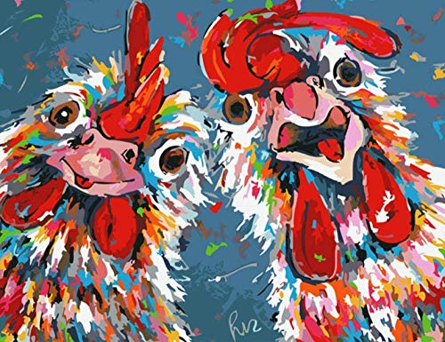 YUNLINZI Malen nach Zahlen, Wandkunst, Leinwand, abstraktes Tierbild, Heimdekoration, verrückte Chickens, für Kinder und Erwachsene, Anfänger, 40 x 50 cm - QZ1766 von YUNLINZI