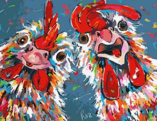 YUNLINZI Malen nach Zahlen, Wandkunst, Leinwand, abstrakt, Tierbild, Heimdekoration, Crazy Chickens, für Kinder und Erwachsene, Anfänger, 40 x 50 cm, QZ1766 von YUNLINZI