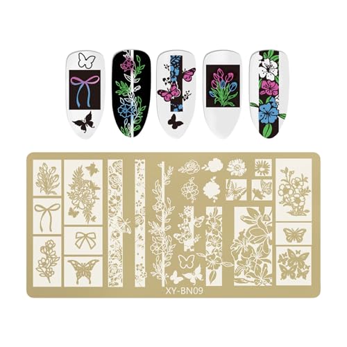 YUNNIAN Nails Art Stempelplatte Edelstahl Blumen Schmetterling Schleife Designs Zubehör für Maniküre Salon YUNNIAN Nails Art Stempelplatte Edelstahl Blumen Schmetterling Schleife Designs Zubehör für Maniküre Salon von YUNNIAN