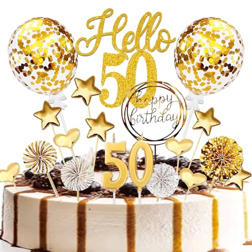YUNPYCHY Tortendeko Geburstagstorte, 20 Stück Cake Topper Deko Torte, Cupcake Topper, Glitzer Alles Gute zum 50 Geburtstag mit Geburtstagskerzen für 50, Gold YUNPYCHY Tortendeko Geburstagstorte, 20 Stück Cake Topper Deko Torte, Cupcake Topper, Glitzer Alles Gute zum 50 Geburtstag mit Geburtstagskerzen für 50, Gold von YUNPYCHY