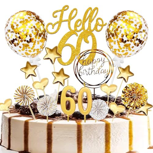 YUNPYCHY Tortendeko 60 Geburtstag Männer Frauen, 20 Stück Tortendeko Gold Deco 60 Geburtstag, 60th Birthday Kuchendeko, Cupcake Topper Sternen Liebe Konfetti-Luftballons Papierfächer YUNPYCHY Tortendeko 60 Geburtstag Männer Frauen, 20 Stück Tortendeko Gold Deco 60 Geburtstag, 60th Birthday Kuchendeko, Cupcake Topper Sternen Liebe Konfetti-Luftballons Papierfächer von YUNPYCHY