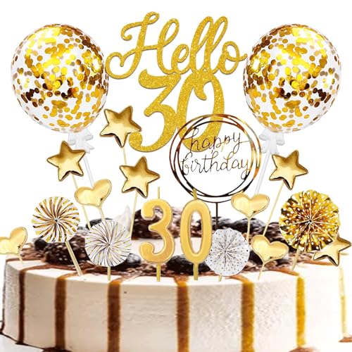 YUNPYCHY Tortendeko Geburstagstorte, 20 Stück Cake Topper Deko Torte, Cupcake Topper, Glitzer Alles Gute zum 30 Geburtstag mit Geburtstagskerzen für 30, Gold YUNPYCHY Tortendeko Geburstagstorte, 20 Stück Cake Topper Deko Torte, Cupcake Topper, Glitzer Alles Gute zum 30 Geburtstag mit Geburtstagskerzen für 30, Gold von YUNPYCHY