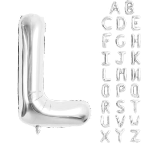 Silberne Buchstabenballons, 101,6 cm, großer Buchstabenballon, Aluminiumfolie für Geburtstag, Hochzeit, Jahrestag, Party-Dekorationen (L-Ballon Buchstabe) von YUNSHANGMO