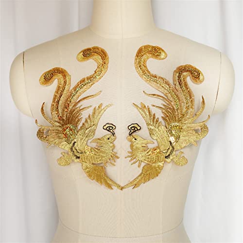 YUNSI Dekorative Flecken 2 stücke Gold Pailletten Phoenix Vogel bestickter Applique Näheisen Patch for Hochzeitskleid Braut Party Kleid Dekor Handwerk von YUNSI