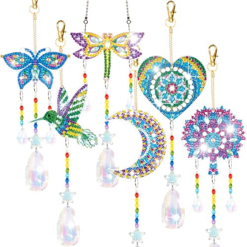 YUNVI 6 Stück Diamant-Malerei, Sonnenfänger, doppelseitig, 3D-Diamant-Malerei, Windspiel, Malen nach Zahlen, Kristalle, Edelstein, Diamant-Malerei, hängende Ornamente für Erwachsene, Zuhause, Garten YUNVI 6 Stück Diamant-Malerei, Sonnenfänger, doppelseitig, 3D-Diamant-Malerei, Windspiel, Malen nach Zahlen, Kristalle, Edelstein, Diamant-Malerei, hängende Ornamente für Erwachsene, Zuhause, Garten von YUNVI