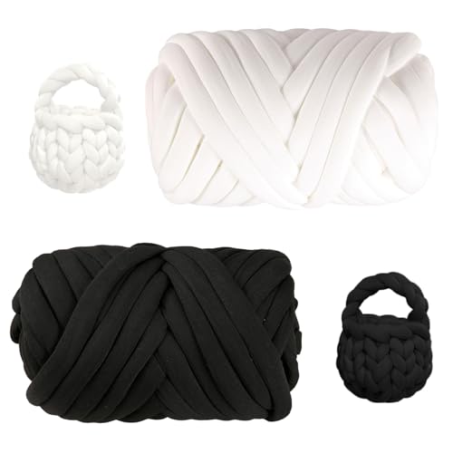 2 Stück Armstricken Wolle, 25mm Chunky Wolle zum Handstricken, 250g/12,5m pro Rolle, Sperrige Textilgarn, Grobe Isländische Wolle, Für Taschen, Haustiernester, DIY Kunsthandwerk(Schwarz,Weiß) von YUNXCNA