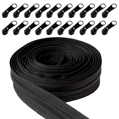 Endlos Reissverschluss, Endlosreißverschluss mit Zipper 5m, 5mm Nylon Endlosreißverschluss Reißverschluss Endlos, Mit 20 Metall, Für DIY Nähen, Schneider, Handwerk Tasche Kleidungsstück, Schwarz von YUNXCNA