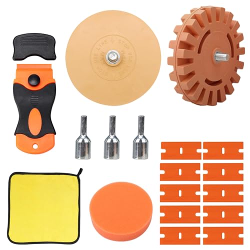 Folienradierer, Aufkleber Radiergummi Set, Folienradierer mit Adapter, Radierscheibe, Radierer Aufkleber Entferner, Schaber Kunststoff mit 10 Kunststoffklinge, für Entfernen Kleberesten am Fahrzeug Folienradierer, Aufkleber Radiergummi Set, Folienradierer mit Adapter, Radierscheibe, Radierer Aufkleber Entferner, Schaber Kunststoff mit 10 Kunststoffklinge, für Entfernen Kleberesten am Fahrzeug von YUNXCNA