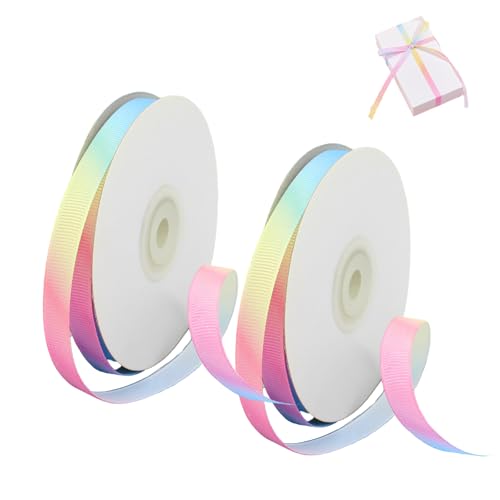 Geschenkband Kräuselband Ringelband Set, 2 Stück Regenbogen Satinband, Hellen Farbverläufen, 10mm x 22m je Rolle, Für Haarschleifen, Schleifenherstellung, Blumen Geschenkverpackung von YUNXCNA